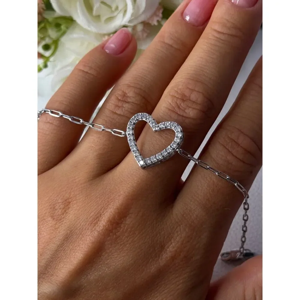 Sjd Acpl 925 Sterling Silver White Topaz Heart Bracelet Length 7.5 Inch